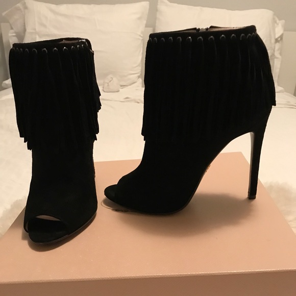 Prada Black Suede Fringe Booties - Picture 2 of 8